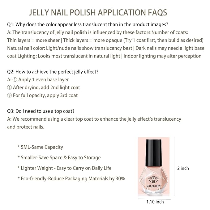 modelones Jelly Nail Polish of 6 Colors Sheer Nude Mini Nail Polish Set Natural Jelly Red Pink Brown Colors Quick Dry Fingernail Polish for DIY Fall Winter Nail Art Salon Home Gift for Women Girl