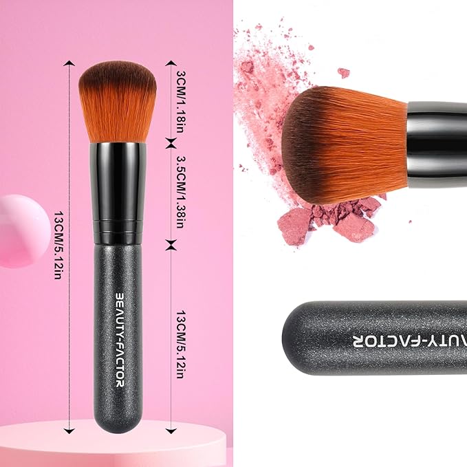 Domed Foundation Brush, 13CM Professional Cheek Blush Brush with Soft Dense Synthetic Bristles Face Kabuki Makeup Brushes for Loose Powder, Liquid, Buffing, Contour, Bronzer, Cream, Blending