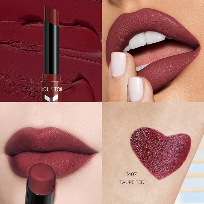 COOL STORY Matte Lipstick Lightweight Blurring Formula with High Impact Pigment, Long-lasting, 0.07 oz (Taupe Red)