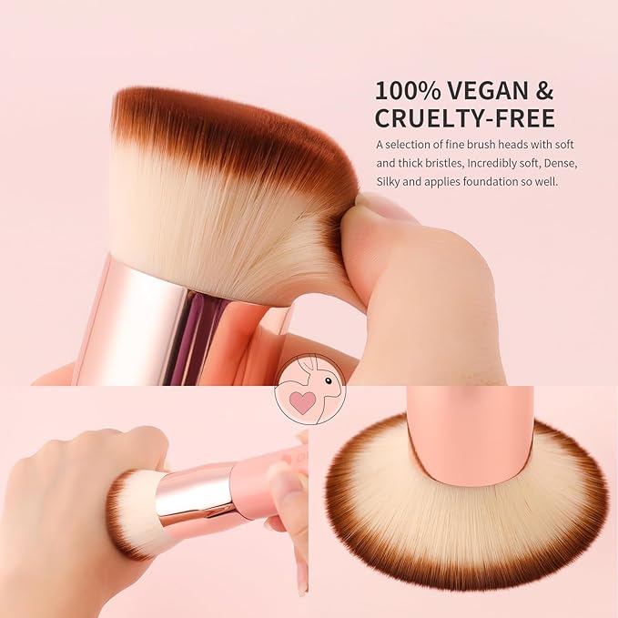 DUcare Flat Top Kabuki Foundation Brush - Premium Makeup Brush for Liquid, Cream, and Powder - Buffing, Blending, and Face,Pink