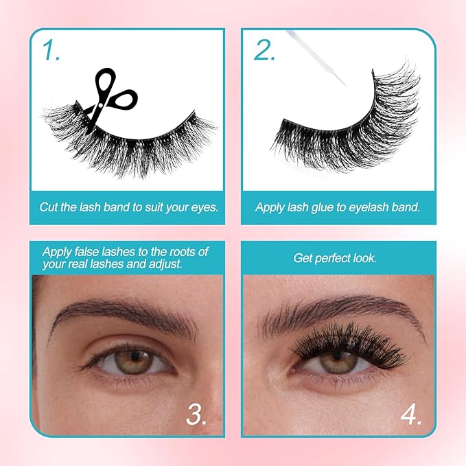 Strip Lashes Kit Mink False Lashes With Strip Lash Glue Mink Wispy 10 Pairs False Eyelashes Magnetic Lashes Kit by GEMERRY, A05