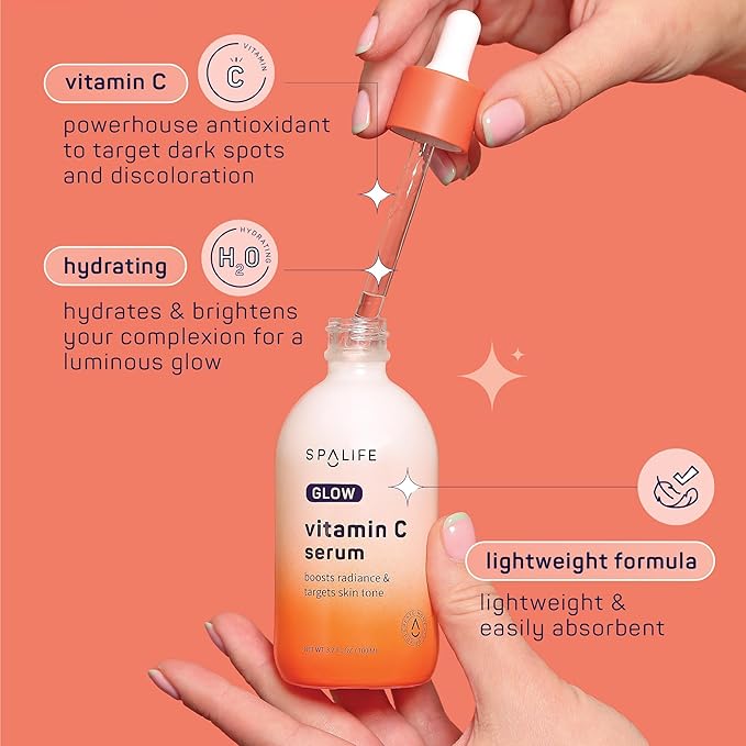 Spa Life Face Serum: GLOW Vitamin C & Radiating Daily Serum 100 ml (3.7 oz) - Targets Dark Spots, Fine Lines, Uneven Tone & Signs of Aging, Firming, Plumping & Radiance Boosting