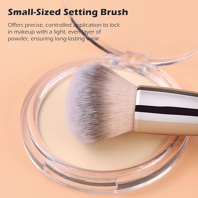 TEOYALL Dual-Ended Setting Powder Brush, Plush Fluffy Synthetic Bristles for Loose Bronzer Contour