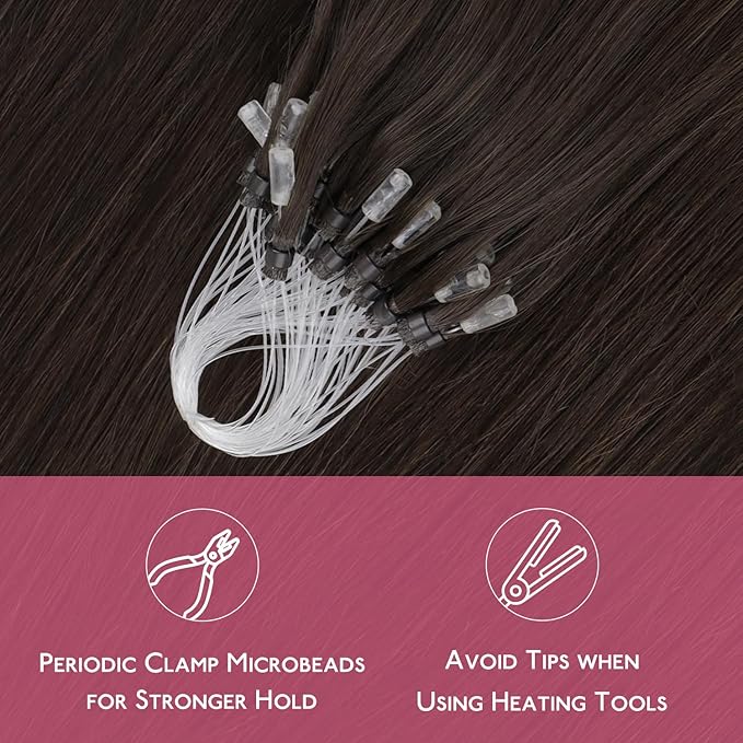WENNALIFE Microlink Hair Extensions Human Hair, 50g 50s 24 Inch Light Dark Brown Remy Micro Bead Hair Extensions Real Human Hair Micro Link Micro Loop Micro Ring Hair Extensions Invisible Straight