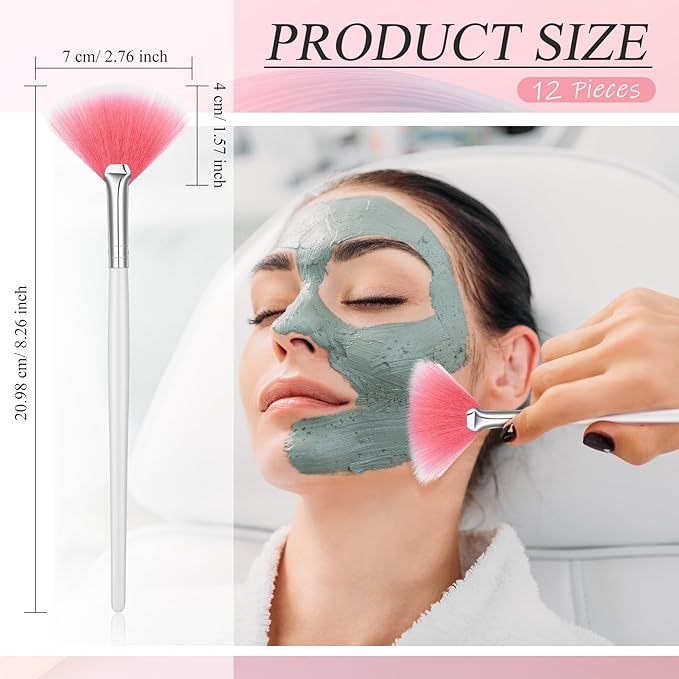 12 Pcs Soft Facial Fan Brush Blush Makeup Brush Face Mask Acid Applicator Multi Use Cosmetic Tools for Peel Mask Makeup for Mud Cream(Black)