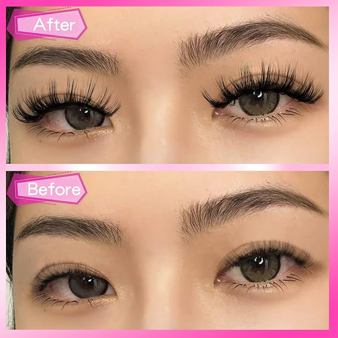 Veleasha Lashes Faux Mink Lashes Fluffy 3D Effect Eyelashes With Waterproof Black Lash Glue Wispy False Eyelashes Kit Long Lasting Lash Bond 14 Pairs Pack (3D07)