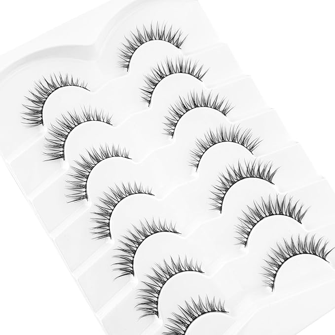 Short Natural Lashes Cat Eye Lashes NINGLASH False Eyelashes Natural Look Wispy Fake Eyelash 10mm Faux Lashes Strips 7 Pairs Lash Pack