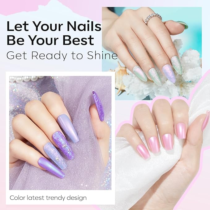 modelones Nail Polish Set, 6 Colors Shimmer Pearl Chrome White Pink Mermaid Purple Quick Dry Nail Polish Kit Fingernail Polish 2025 Manicure DIY Salon Home Gifts for Women Girl