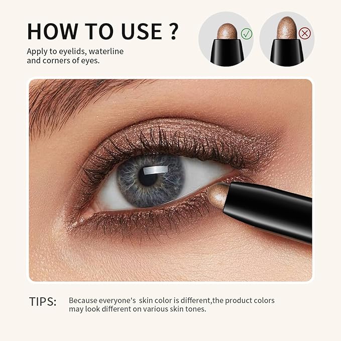 CHIFURE Eyeshadow Stick, Shimmer and Matte Cream Eye Shadow Brightener Sticks Eyeliner Pencil Crayon, Waterproof Long Lasting Eye Highlighter Stick Makeup,0.056 Oz(#2-Pecan)