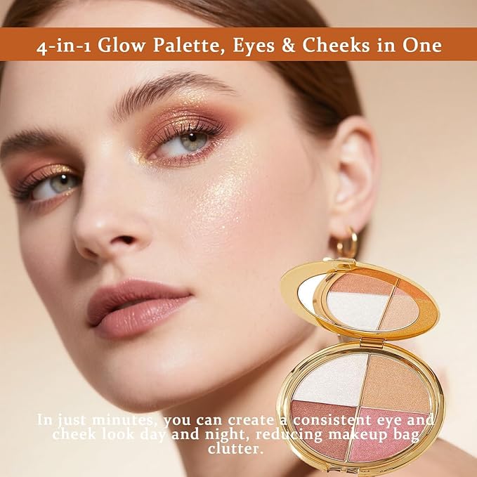 Eye & Cheek Palette- Eyeshadow and Highlighter Makeup, Highlighting Eye & Cheek Palette, Makeup Palettes Contour Kit, 4-in-1 Highlight ShadesMakeup, Defining the Face