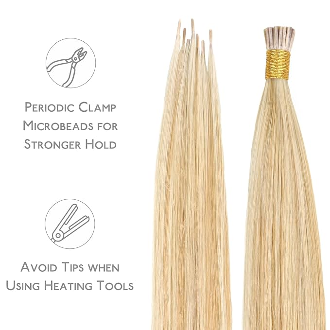 WENNALIFE I Tip Hair Extensions Human Hair, 50g 50s 24 Inch Dirty Blonde Highlighted Bleach Blonde Remy Itip Human Hair Extensions Invisible Itips Straight I Tips Fusion Extensions Real Human Hair