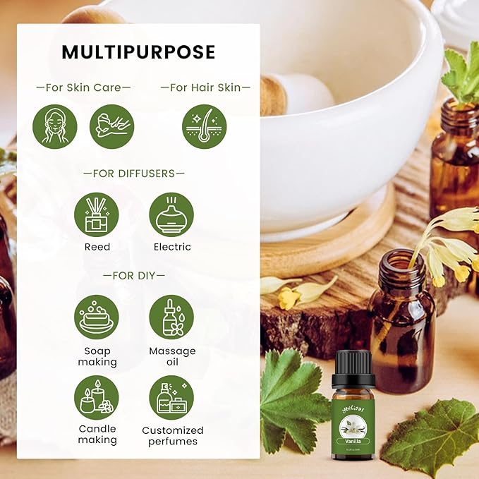 yethious Vanilla Essential Oil for Diffuser & Aromatherapy Perfume Oil Pure Natural Vanilla Essential Oil for Skin - 10ml