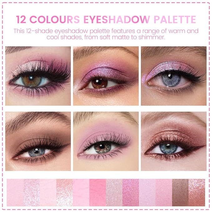 AMY'S DIARY 12Color Matte Purple Pink Eyeshadow Palette,Shimmer Eye Shadow Long-Lasting, and Highly Pigmented Elevate Your Eye Makeup