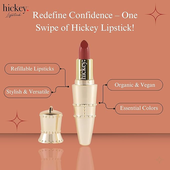 Hickey Lipstick Organic Haute Mess Terracotta Lipstick Shade Refillable, Long Lasting Lipstick for Women, Hydrating & Moisturizing Shade, Lip Color for Women, Gluten-Free & Vegan with Highly Pigmented