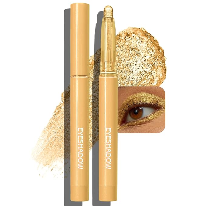 Glitter Eyeshadow Stick Metallic Chrome Finish, Shimmer Cream Eye Shadow Stick Long Lasting Holographic Color Sparkle Multi-Use Eye Brightener Highlighter Makeup Blendable Eyeliner Pencil, 3#