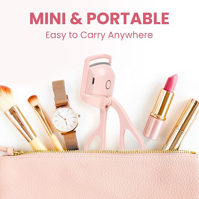 Electric Heated Eyelash Curler for Women – USB Rechargeable Heated Lash Curler with Quick Heat-Up, Multi-Temp Settings, 24H Natural Curl, Anti-Scald Silicone, Portable Makeup Tool, Pink