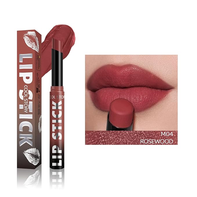 COOL STORY Matte Lipstick Lightweight Blurring Formula with High Impact Pigment, Long-lasting, 0.07 oz (Rose wood)