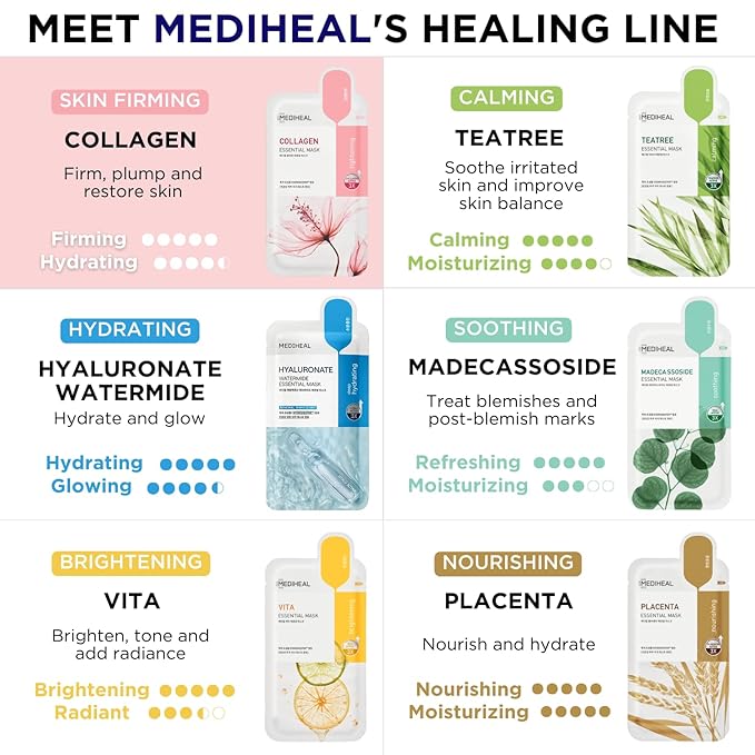 Mediheal Official Best Korean Sheet Mask - Collagen Essential Face Mask 4 Sheets Lifting and Firming For All Skin Types Value Sets
