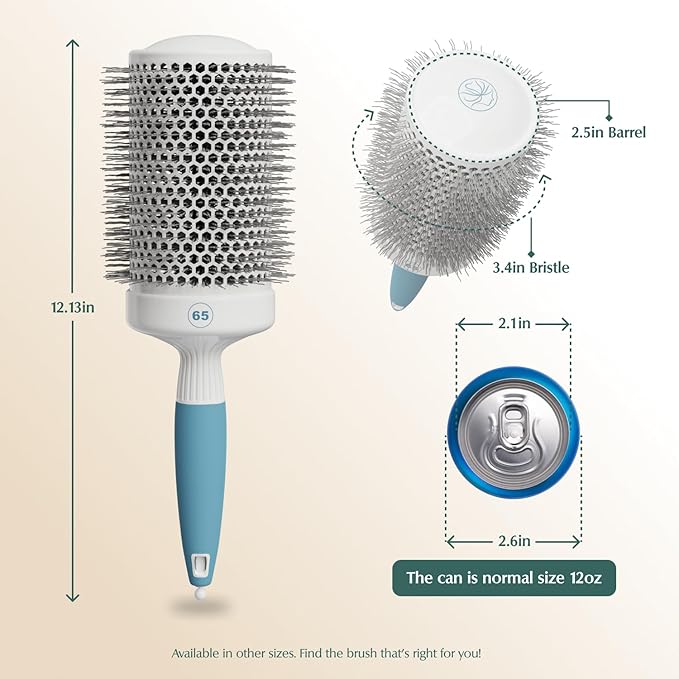 Round Brush for Blow Drying - Extra Large Ceramic Ion Thermal Barrel for Precise Styling and Maximum Volume - Lightweight Hair Brush for Smooth Manageable Hair (Bristle 3.4 in, Barrel 2.5 in)