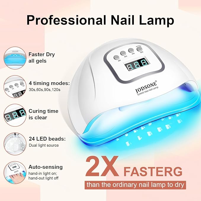 JODSONE 36 Pieces Easy to Apply Gel Nail Polish Kit with U V Light Base Coat Top Matte Glitter Gel Polish for Salon and Home Use