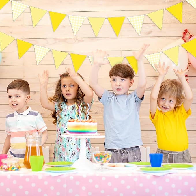 33 Ft Hanging Banner Decoration Triangle Flag Yellow Pennant Plaid Fabric Bunting Garland for Birthday Baby Shower Party Supplies
