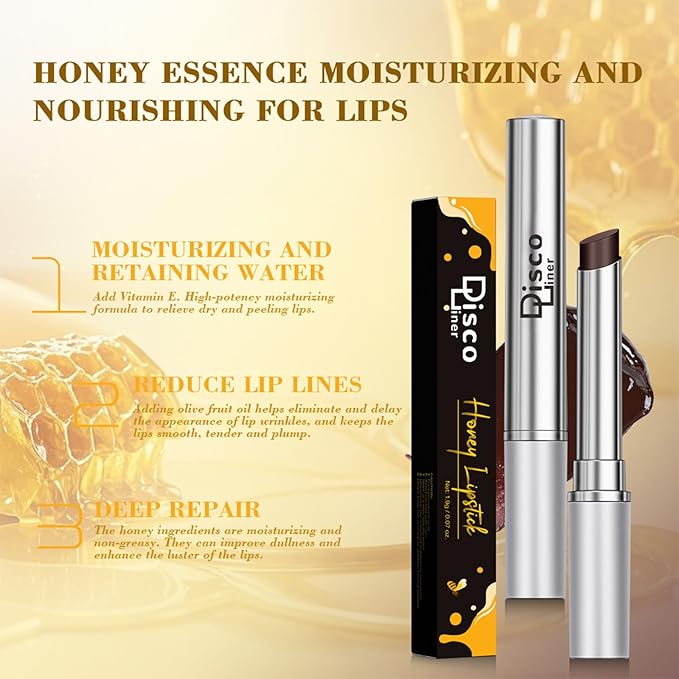 Honey Lipstick Lip Tinted Lip Balm, Creamy Texture Nourishing Moisturizing Deep to Sheer Pigment Emollient, Enriched Lipstick Enhances Natural Color, Smooth Application Seamless Blend