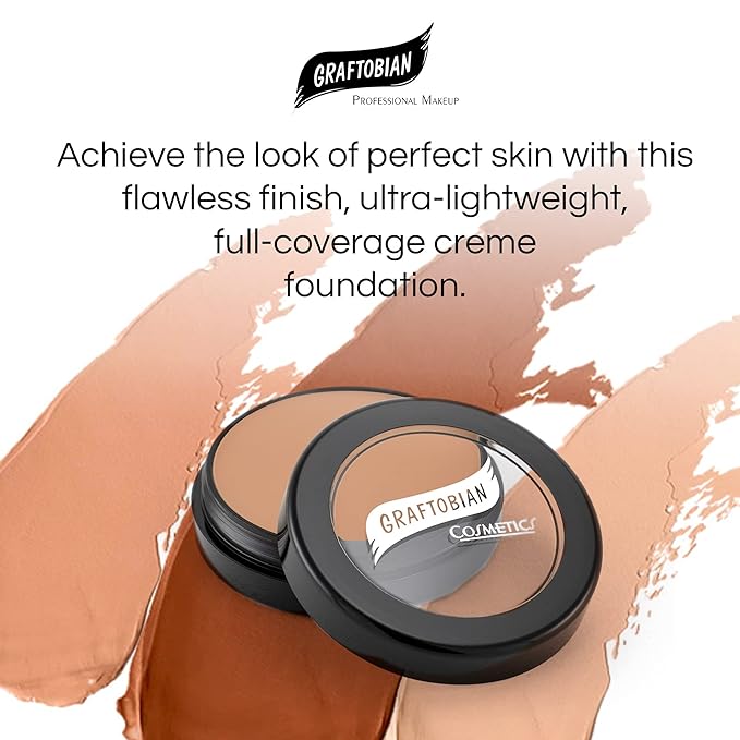 Graftobian HD Glamour Crème Foundation 1/2oz, Weightless Full Coverage Makeup, 65 Inclusive Shades, For All Skin Types, Natural or Full-Glam Looks, For Professionals and Beginners, Enchantress