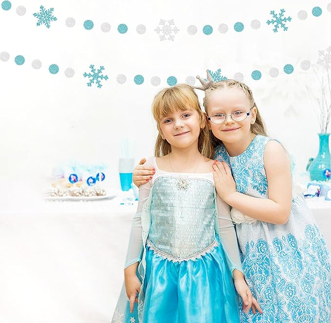 Snowflake-Snow Teal-Silver Christmas Party-Decorations Garland - 58Ft White Winter Wonderland Frozen Hanging Paper Streamers Banner,Birthday Wedding Baby Bridal Shower New Year Supplies Decor Ouruola