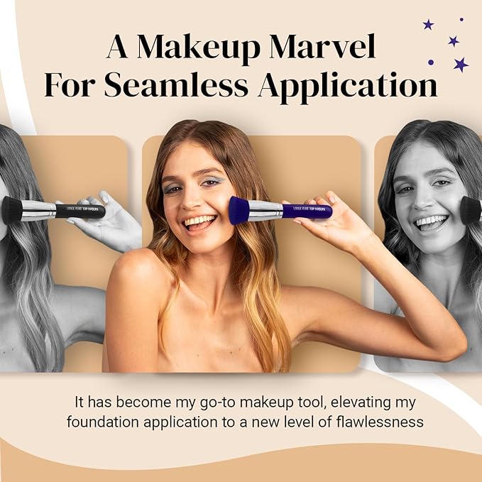 Keshima Large Flat Top Kabuki Foundation Brush - Neon Purple Premium Makeup Brush for Liquid, Cream, and Powder - Buffing, Blending, and Face - 1.6" Top Diameter