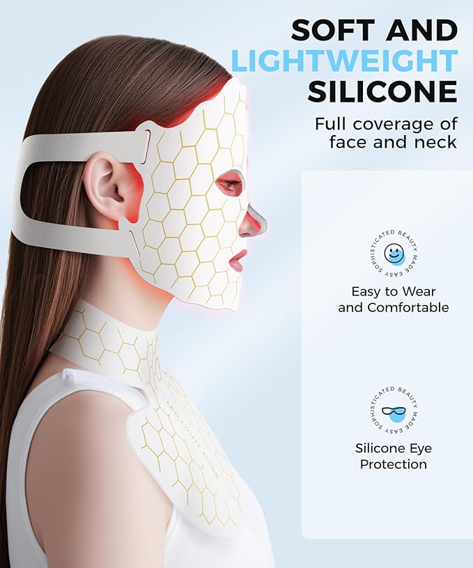 Yahi LED Face Mask Light Therapy, Red Light Therapy for Face, 7-1 Colors LED Facial Skin Care Mask, 175 High-Density Light Beads, White