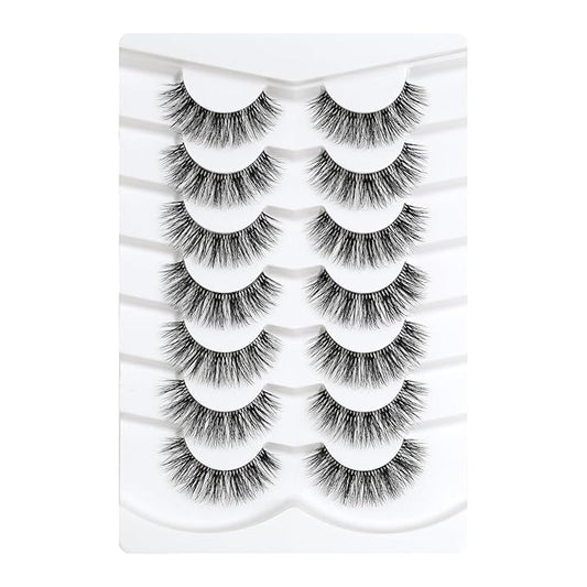 3D Clear Band False EyeLashes Soft Faux Mink Lashes Wispy Fluffy Eyelashes Natural Cat Eye Short Reusable 7 Pairs Happy Heartbeat(No.198)