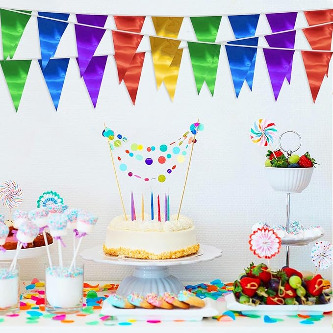 20M/65FT Colorful Triangle Pennant Banner Flag Metallic Fabric Bunting Garland for Christmas Graduation Wedding Engagement Anniversary Bachelorette Birthday Bridal Shower Valentines Hen Party Supplies