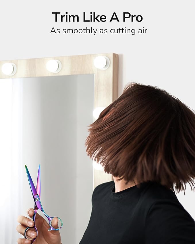 ULG Hair Cutting Scissors, Professional Hair Scissors 6.5 inch Right-Hand Razor Edge Barber Shears Salon Hair Cutting Shears Made of Japanese Stainless Steel, Hand Sharpened Rainbow