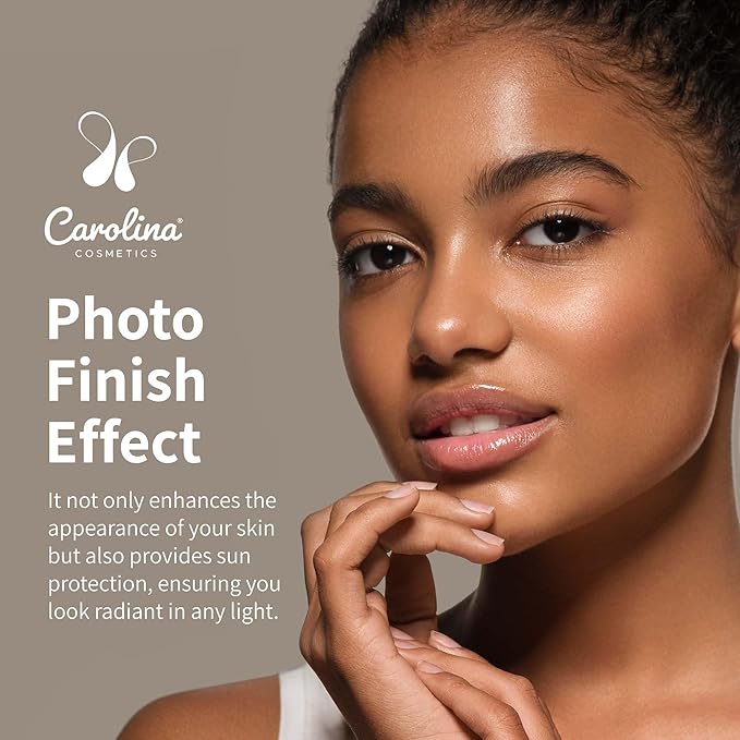 Carolina Cosmetics - Plant-Based Foundation in Touch of Sun Shade - Hydrating, Pore-Minimizing & Buildable Coverage - Vegan, Non-GMO, Gluten-Free, Paraben-Free - Sun Protection - 1Fl Oz