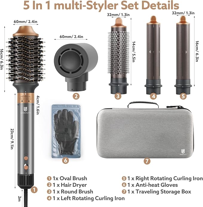 Webeauty Hair Dryer Brush 5 in 1 High-Speed Blow Dryers Fast Drying [Negative Ionic], Multi Hair Styler with Air Curling Iron, Volumizing, with Carrying Case