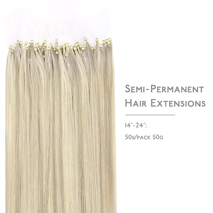 WENNALIFE Microlink Hair Extensions Human Hair, 50g 50s 24 Inch Ash Blonde Highlighted Platinum Blonde Remy Micro Bead Hair Extensions Real Human Hair Micro Loop Micro Ring Hair Straight Microlinks