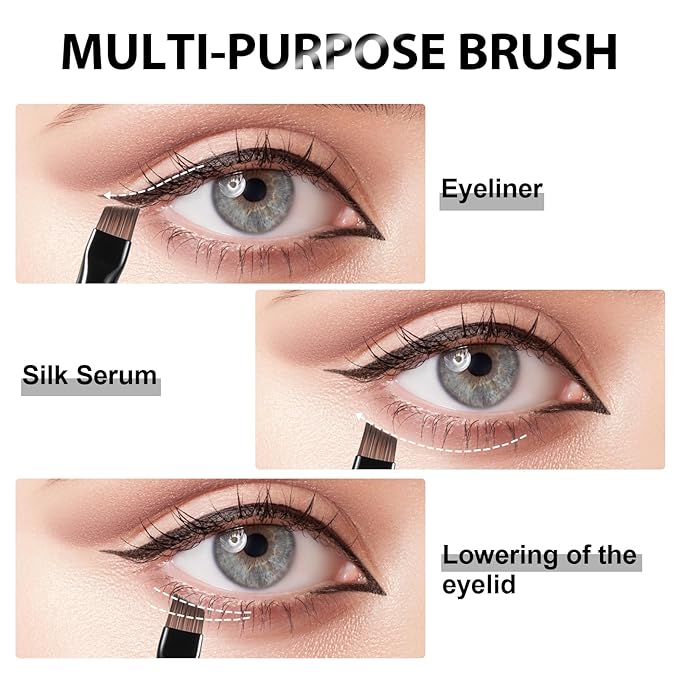 Angled Eyeliner Brush - Precision Ultral Thin Angle Eye Liner Brushes Fine Point with Flat Synthetic Bristles for Brow Powder, Smooth Gel, Cream, or Liquid for Creating Sharp Lines, Detailed Eye Looks