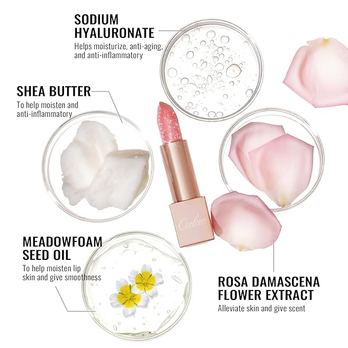 Oulac Moisturizing Coral Red Lipstick - Tinted Lip Balm Infused with Damask Rose Oil Alleviate Lips, Shiny & Lightweight Lip Makeup Vegan & Gluten Free, PG02 Red Coral