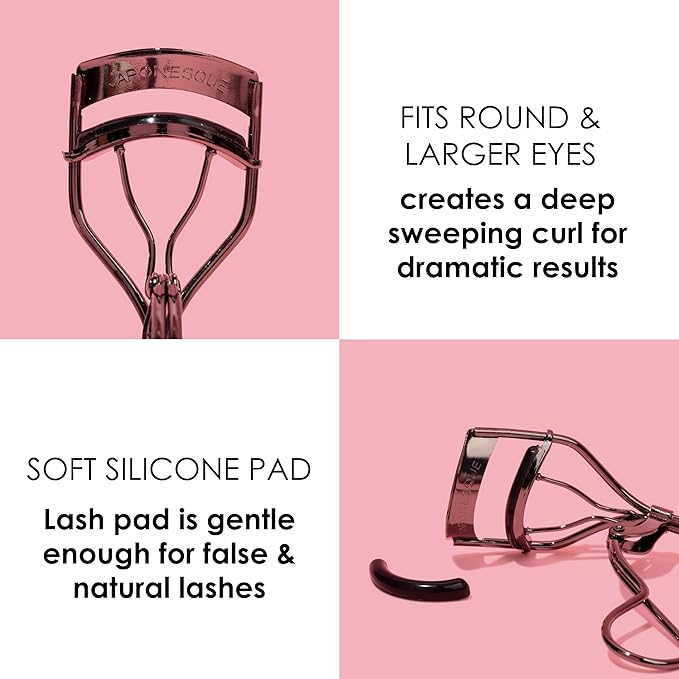 JAPONESQUE Extreme Lash Curler - Scissor Comfort Handle, Deep Curl, Keeps Lashes Curled for 8 Hours, High Arch Design, for Natural or False Lashes, Includes 1 Refill Pad (Gunmetal)