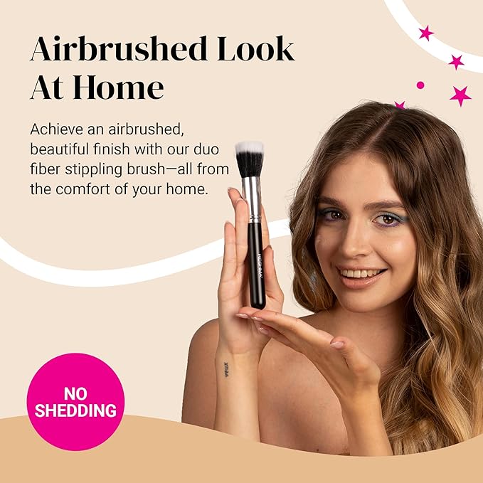 Keshima Duo-Fiber Stippling Brush - Premium Stipple Brush for Powder and Liquid Makeup Foundation