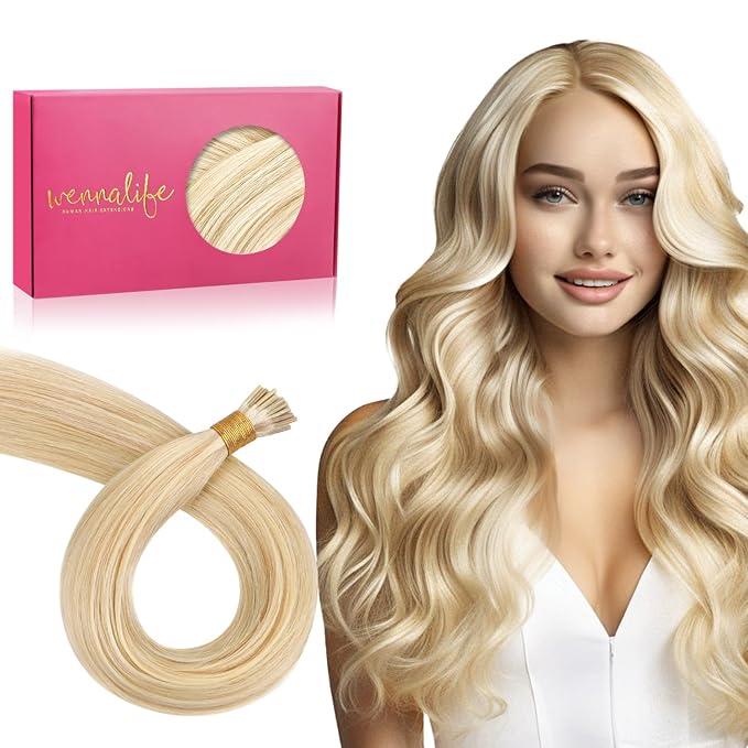 WENNALIFE I Tip Hair Extensions Human Hair, 50g 100s 16 Inch Dirty Blonde Highlighted Bleach Blonde Remy Itip Human Hair Extensions Invisible Itips Straight I Tips Fusion Extensions Real Human Hair