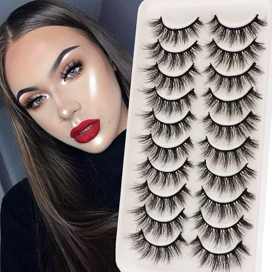 Veleasha Lashes Fluffy Wispy Faux Mink Eyelashes Criss-cross False Lashes 10 Pairs Pack Fake Eyelashes for Women (6D01)