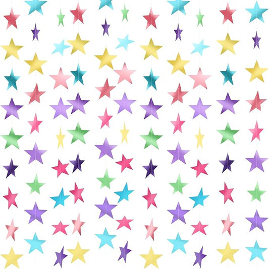 Patelai Glitter Star Garland Banner New Years Decor 130 Feet Star Hanging Banner Twinkle Backdrop for Birthday Classroom Wedding Halloween Christmas Party Supplies(Macaron Color)