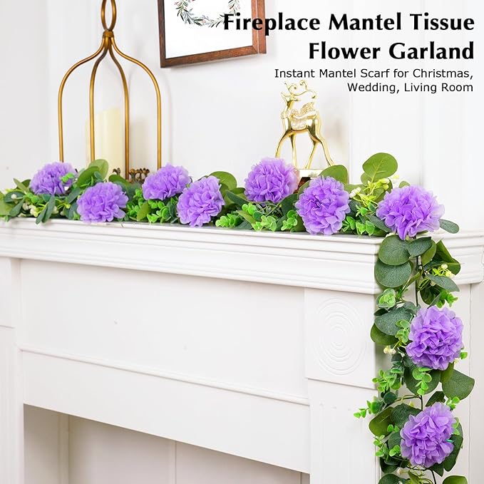 Tissue Paper Pom Pom Garland Hanging Paper Flower Decorations for Wedding Baby Shower Engagement Garden Tea Party Bridal Shower Spring Summer Wall Decor Nursery Arch Backdrop