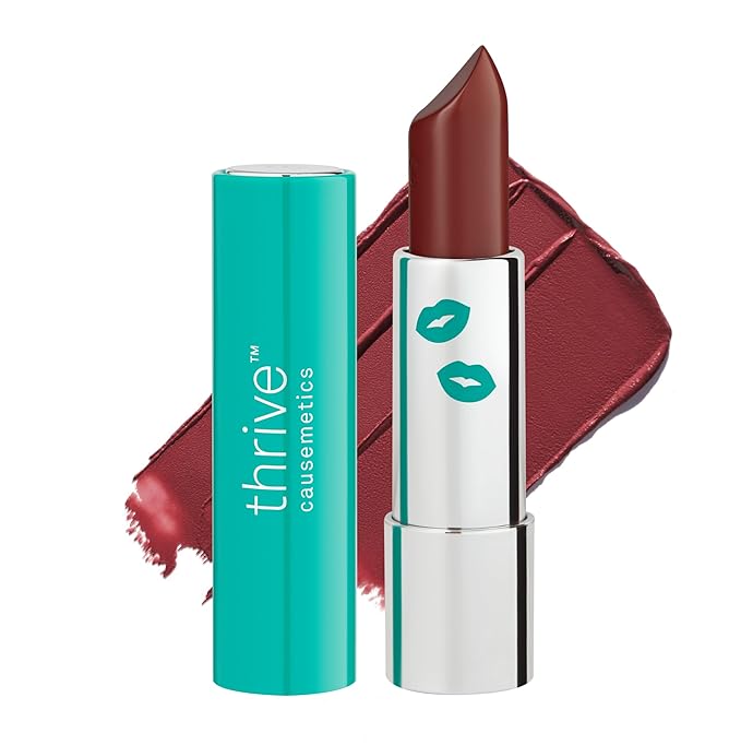 Thrive Causemetics Impact-FULL Smoothing Lipstick, Moisturizing Lip Makeup Essential with Vitamin E, Lightweight Creamy Lipstick for Women, Long Lasting, Vegan, Shade Sheryl (Berry Brown)