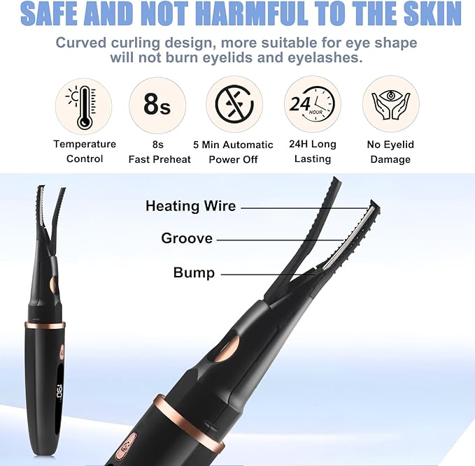 Heated Eyelash Curlers - 2 in 1 Clip- Type Heated lash Curler Best Seller Electric Eyelash Curler LED Display 3 Temp Settings for Makeup Tools USB Rechargeable Natural Curling 24H Long Lasting AD