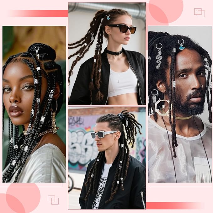 285PCS Silver Hair Jewelry for Braids, 37 Styles Loc Jewelry Charms for Women and Men, Adjustable Metal Hair Cuffs Rings and Clips, Braids and Dreadlocks Accessories, Braiding Hair Jewelry Decorations