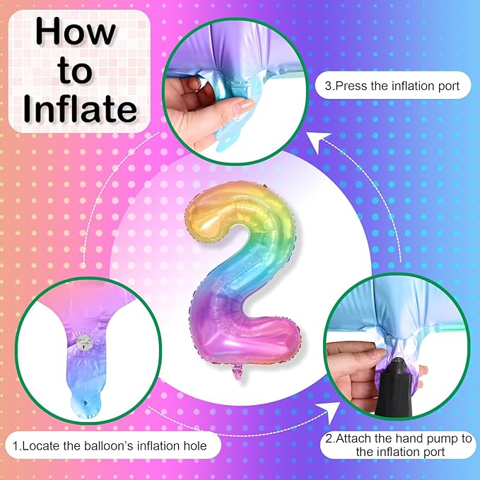 40'' 2 Balloon Number, Large Rainbow Foil Number 2 Balloons Birthday Party Decor, Mylar Self Inflating Multicolor Colorful Jelly Two Balloon for Girls 2nd Birthday Baby Shower Anniversary Decorations