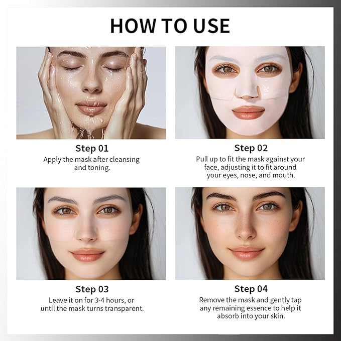 Low Molecular Weight Collagen Overnight Hydrogel Mask, Enhances Skin Elasticity, Reduces Pores, Transforms from White to Transparent Upon Absorption Skin Care Treatment.