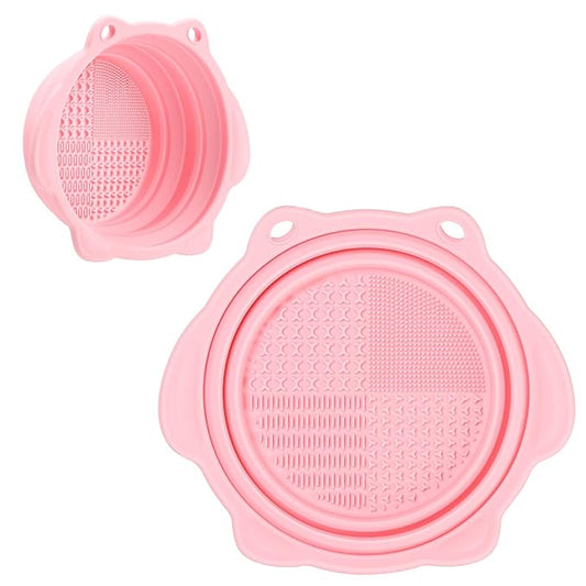 Makeup Brush Cleaner, Etercycle Foldable Silicone Brush Cleaner Bowl Srubber, Portable Washing Tools for Makeup Brush,Powder Puff,Sponge (Light Pink)